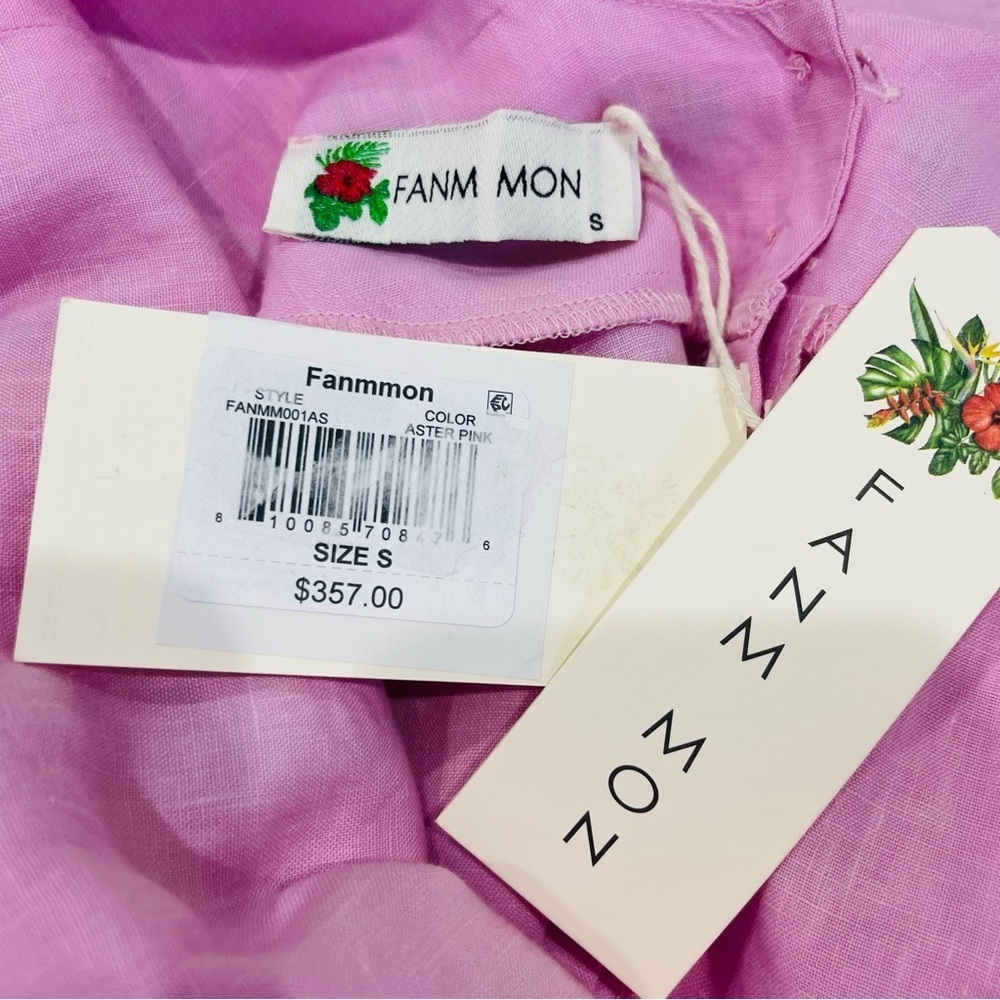 FANM MON Aster Pink Demre Linen Embroidered Maxi Dress Ruffle Sleeve NWT $357 - Picture 11 of 16